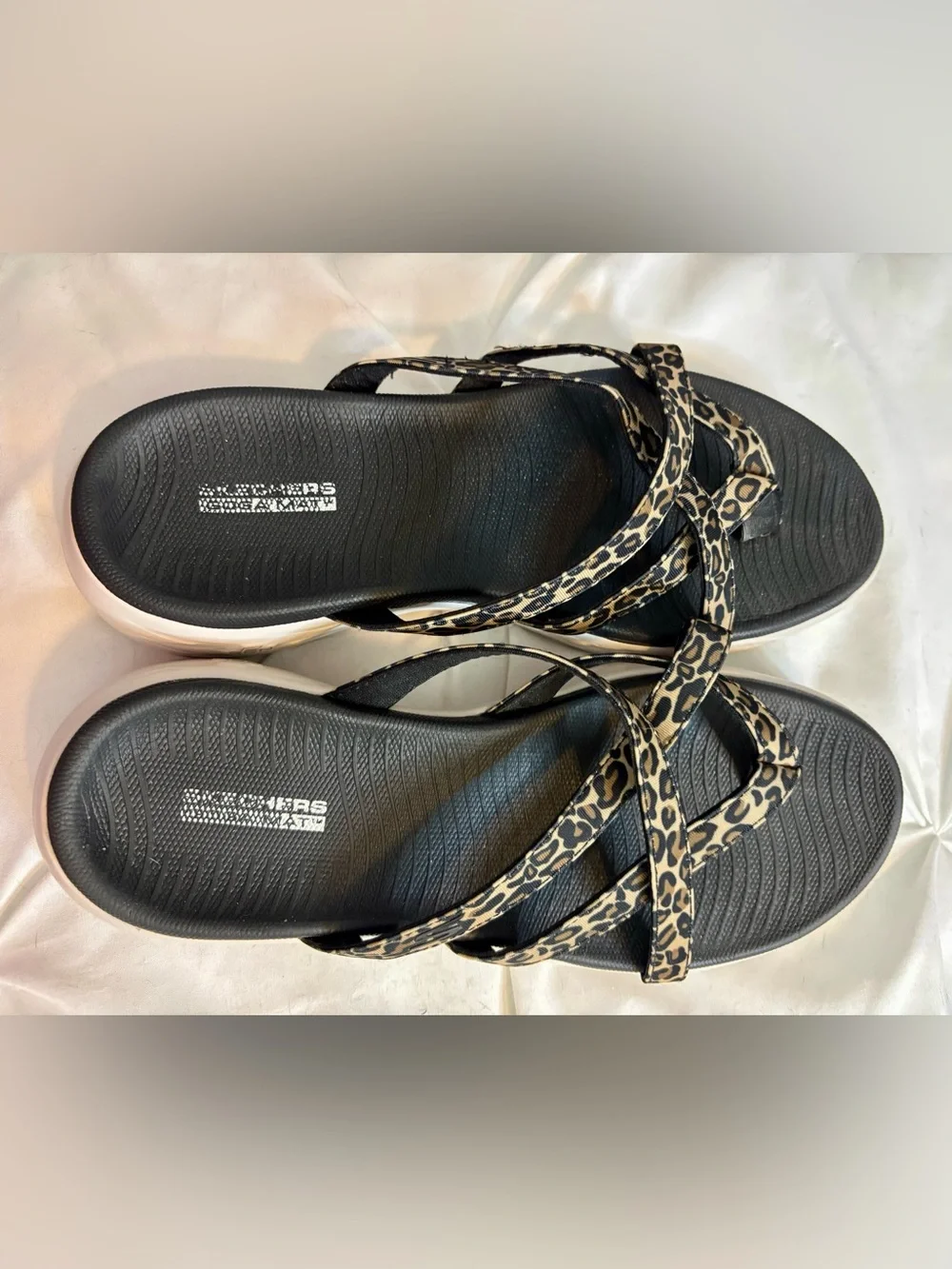Skechers Women's Leopard Print Crisscross Sport Sandals in Black and Brown